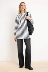Trendyol Modest Black Striped Knitting Tunic - Image 2