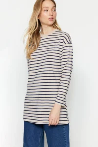 Trendyol Modest Mink Striped Knitting Tunic - Image 2