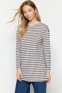 Trendyol Modest Mink Striped Knitting Tunic - Image 3