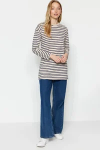 Trendyol Modest Mink Striped Knitting Tunic - Image 4