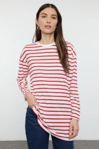 Trendyol Modest Red Striped Knitting Tunic