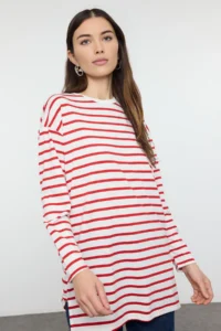Trendyol Modest Red Striped Knitting Tunic - Image 2