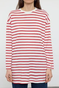 Trendyol Modest Red Striped Knitting Tunic - Image 4