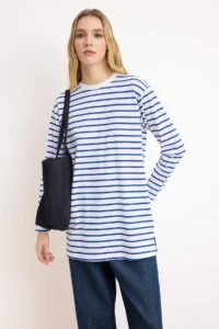 Trendyol Modest BLUE Striped Knitting Tunic
