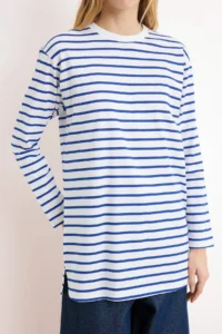 Trendyol Modest BLUE Striped Knitting Tunic - Image 3