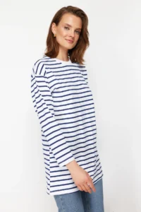 Trendyol Modest BLUE Striped Knitting Tunic - Image 6