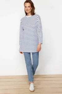 Trendyol Modest BLUE Striped Knitting Tunic - Image 7