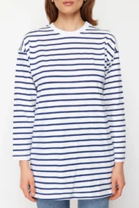 Trendyol Modest BLUE Striped Knitting Tunic - Image 8