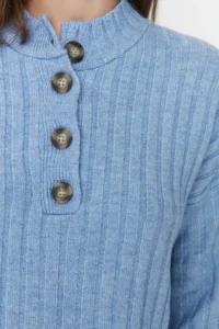 Trendyol Modest BLUE Collar buttoned Ribbed Knitwear Sweater - Image 3
