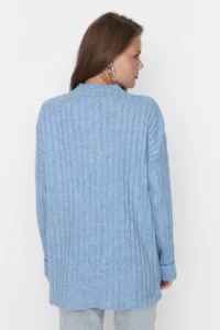 Trendyol Modest BLUE Collar buttoned Ribbed Knitwear Sweater - Image 5