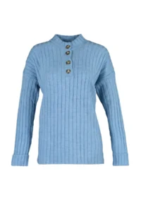 Trendyol Modest BLUE Collar buttoned Ribbed Knitwear Sweater - Image 6