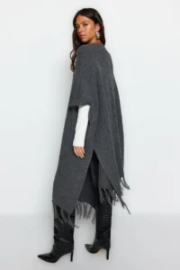 Trendyol Modest Anthracite Skirt Tasseled LONG Knitwear Cardigan - Image 5