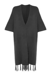 Trendyol Modest Anthracite Skirt Tasseled LONG Knitwear Cardigan - Image 6