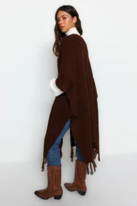 Trendyol Modest Brown Skirt Tasseled LONG Knitwear Cardigan - Image 5