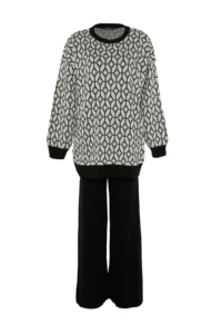 Trendyol Modest Black Geometric Patterned Sweater-Pants Knitwear Set - Image 8