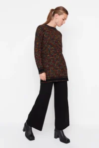 Trendyol Modest Black Knitting Patterned Sweater-Pants Knitwear Set