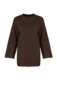 Trendyol Modest Brown Cellular/Delikli Crew Neck Knitwear Sweater - Image 7