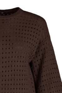 Trendyol Modest Brown Cellular/Delikli Crew Neck Knitwear Sweater - Image 8