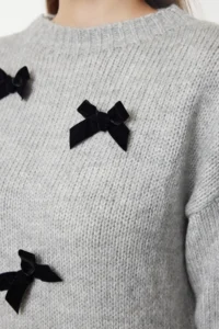 Trendyol Modest Gray Fiyonk Detailed Knitwear Sweater - Image 3