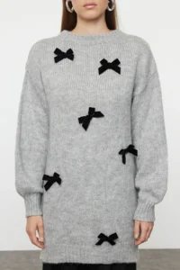 Trendyol Modest Gray Fiyonk Detailed Knitwear Sweater - Image 4