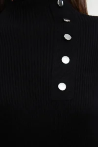 Trendyol Modest Black Accessory buttoned Rib Knit Dress - Image 4