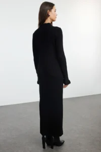Trendyol Modest Black Accessory buttoned Rib Knit Dress - Image 5