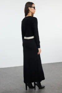 Trendyol Modest Black Piped buttoned Knit Dress - Image 6