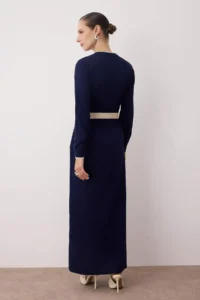 Trendyol Modest NAVY BLUE Piped buttoned Knit Dress - Image 4
