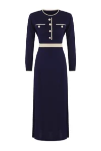 Trendyol Modest NAVY BLUE Piped buttoned Knit Dress - Image 5