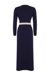 Trendyol Modest NAVY BLUE Piped buttoned Knit Dress - Image 6