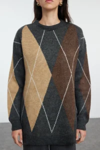 Trendyol Modest Anthracite Color Blocked Soft textured Knitwear Top and Bottom Set - Image 3