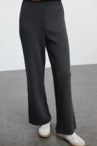 Trendyol Modest Anthracite Color Blocked Soft textured Knitwear Top and Bottom Set - Image 4