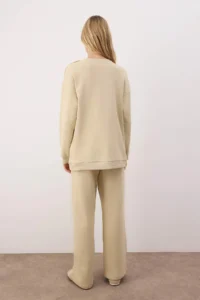 Trendyol Modest Beige Oversized 3 Yarn combed Plain Knitting Hijab Bottom - Top Set - Image 4