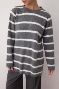Trendyol Modest Anthracite Striped Soft textured Hairy Knitwear Sweater - Image 3