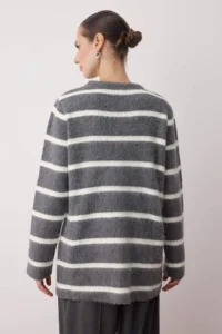 Trendyol Modest Anthracite Striped Soft textured Hairy Knitwear Sweater - Image 4