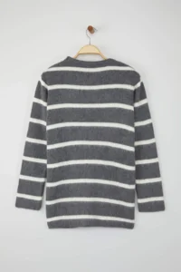 Trendyol Modest Anthracite Striped Soft textured Hairy Knitwear Sweater - Image 6