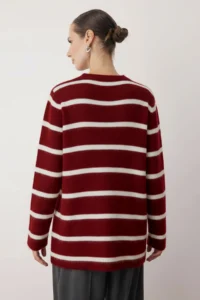 Trendyol Modest Burgundy Striped Soft textured Hairy Knitwear Sweater - Image 4