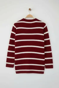 Trendyol Modest Burgundy Striped Soft textured Hairy Knitwear Sweater - Image 6