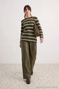 Trendyol Modest Light Khaki Striped Soft textured Knitwear Sweater - Image 2