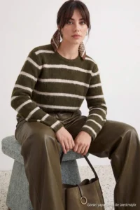 Trendyol Modest Light Khaki Striped Soft textured Knitwear Sweater - Image 3