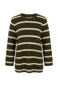 Trendyol Modest Light Khaki Striped Soft textured Knitwear Sweater - Image 5
