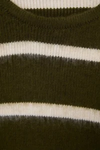 Trendyol Modest Light Khaki Striped Soft textured Knitwear Sweater - Image 6