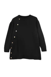 Trendyol Modest Black Asymmetric Button Detailed Knitwear Sweater - Image 4