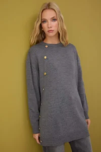 Trendyol Modest Light anthracite Button Detailed Knitwear Sweater - Image 2