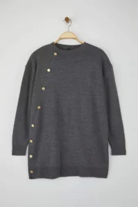 Trendyol Modest Light anthracite Button Detailed Knitwear Sweater - Image 5