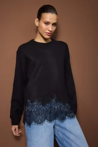Trendyol Modest Black Soft textured Lace Detailed Knitwear Hijab Sweater - Image 2