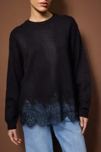 Trendyol Modest Black Soft textured Lace Detailed Knitwear Hijab Sweater - Image 3