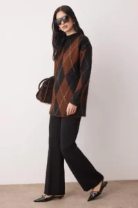 Trendyol Modest Brown Baklava Single Plate Knitwear