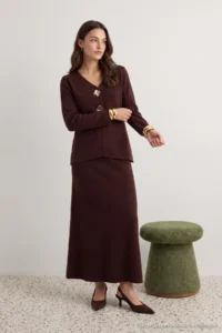 Trendyol Modest Brown Gold buttoned Knitwear Etekli Set - Image 2