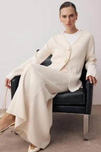 Trendyol Modest Ecru Gold buttoned Knitwear Etekli Set